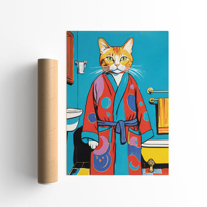 Cat in Bathrobe Pop Art Poster