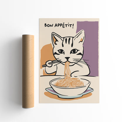 Bon Appetit Cat Noodle Lover Print