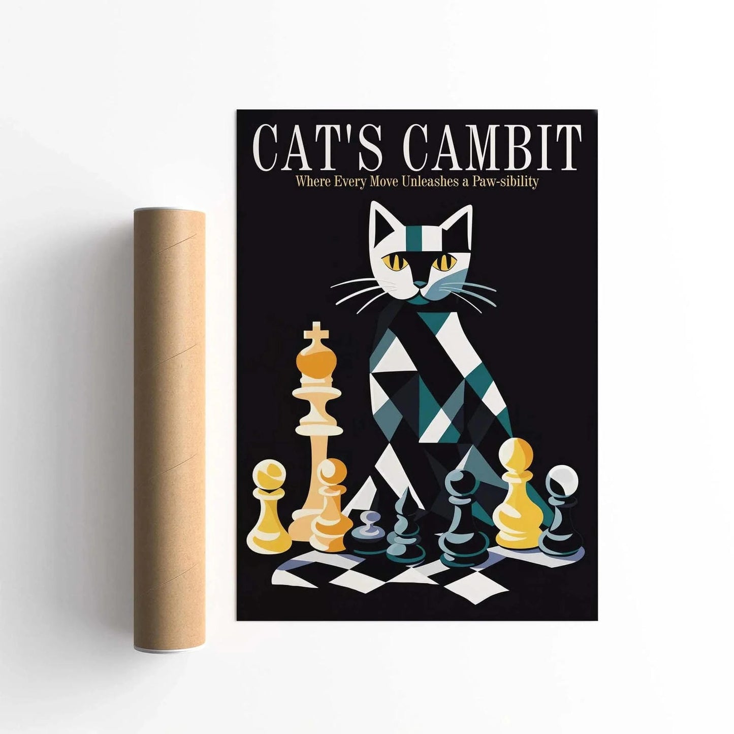 Cat Chess Wall Art Print