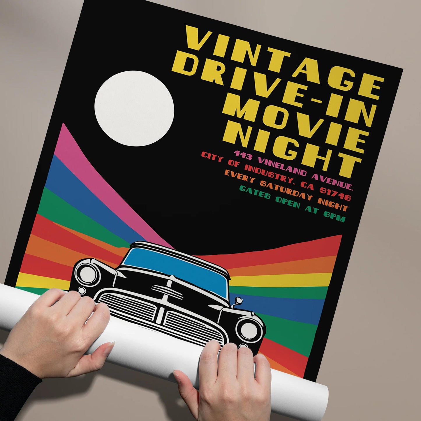 Retro Drive-In Movie Car Poster