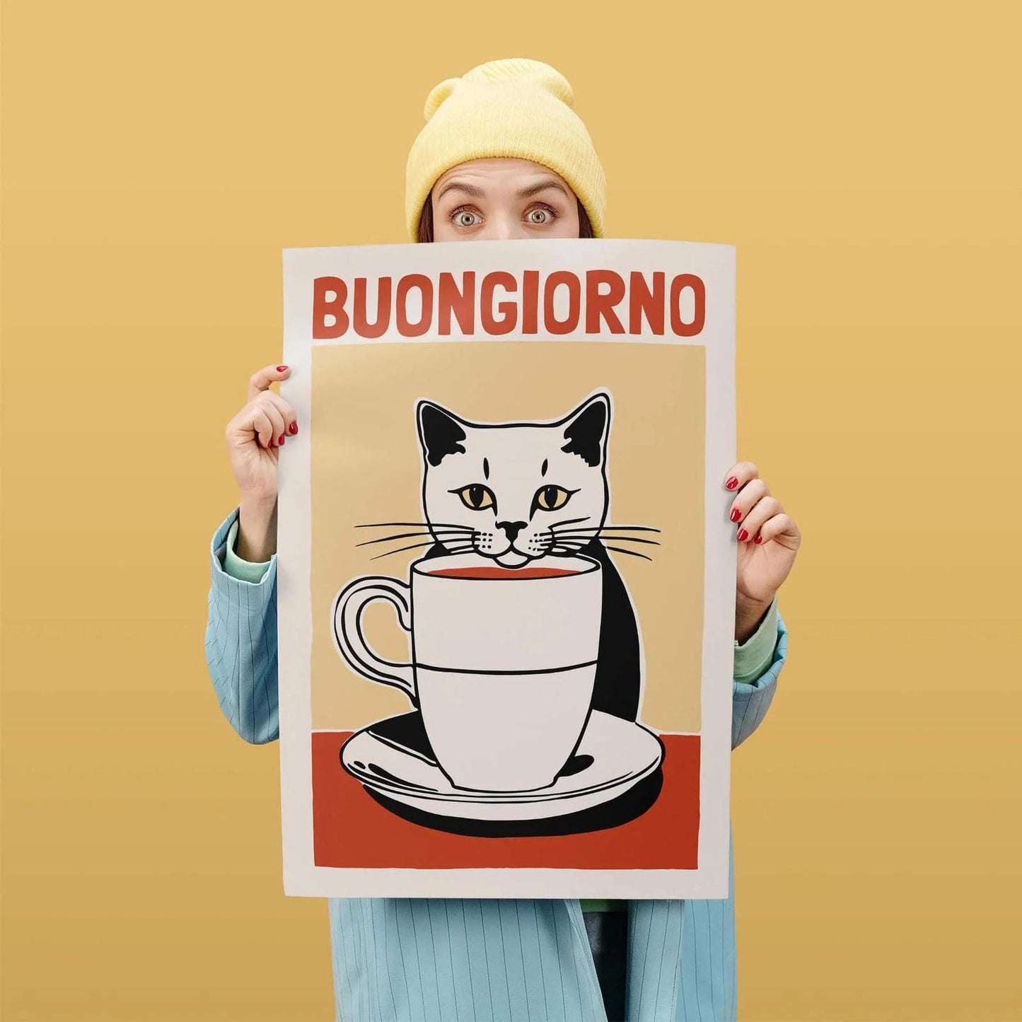 Buongiorno Cat Coffee Poster