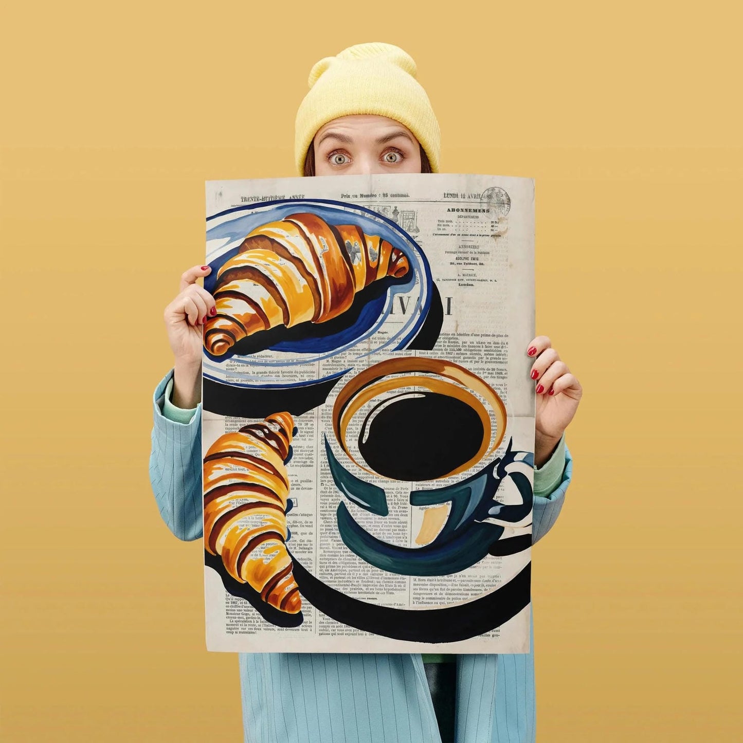 Coffee & Croissants Vintage Art Print