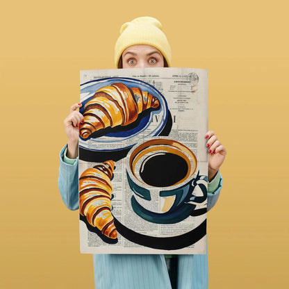 Coffee & Croissants Vintage Art Print