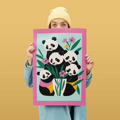 Cute Panda Family Kids Room Art Print