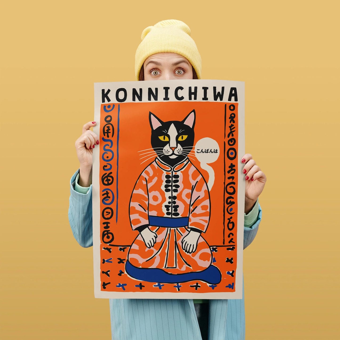 Konnichiwa - Cute Japanese Cat Poster