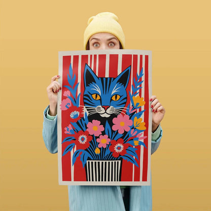 Floral Feline Wall Art Poster
