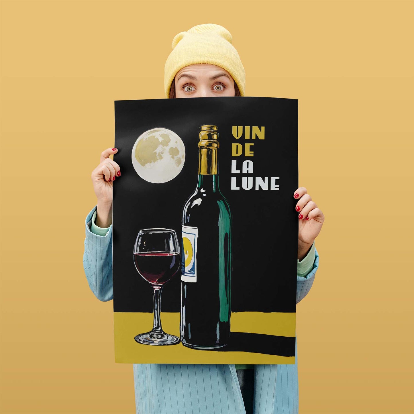 Moonlit Wine Bottle Wall Art Print