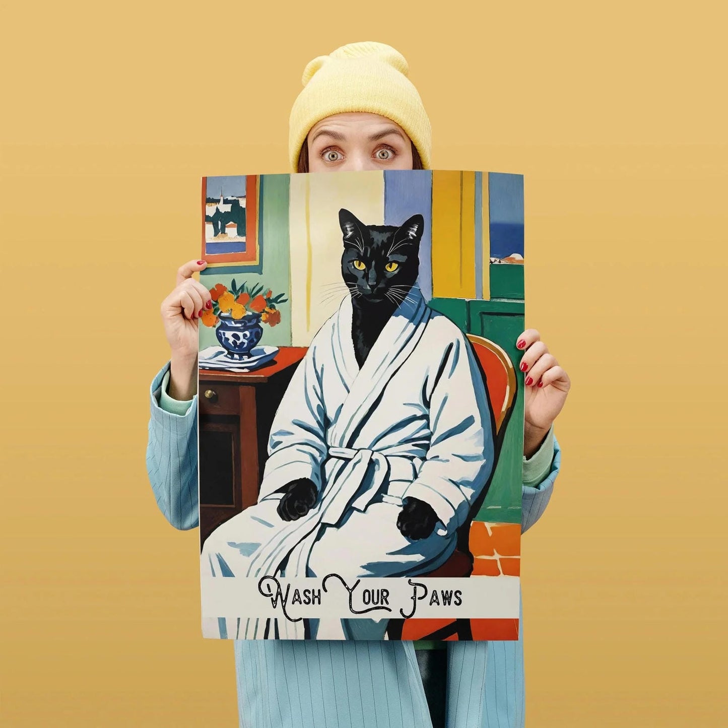 Wash Your Paws - Retro Cat Bathroom Print