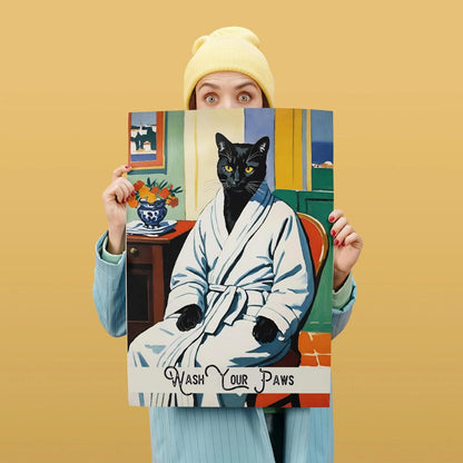 Wash Your Paws - Retro Cat Bathroom Print