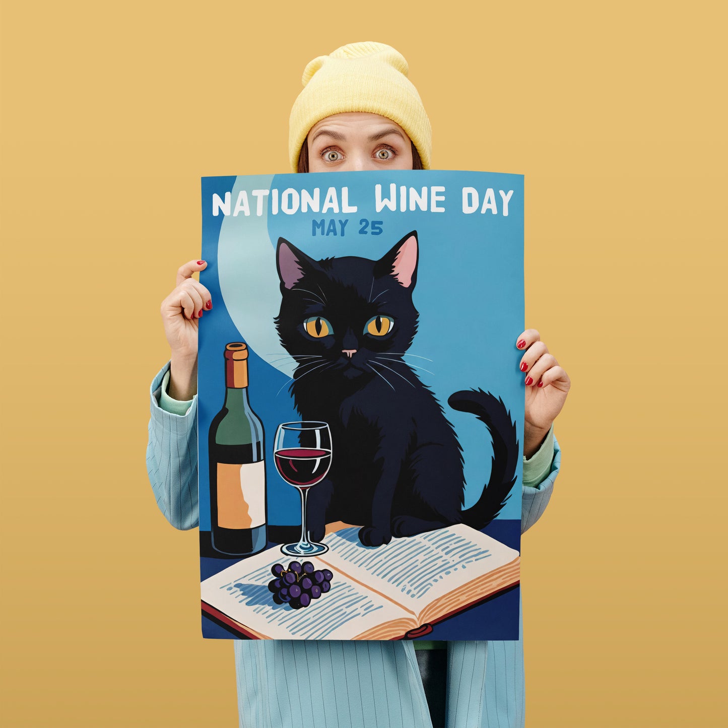 National Wine Day Cat Poster