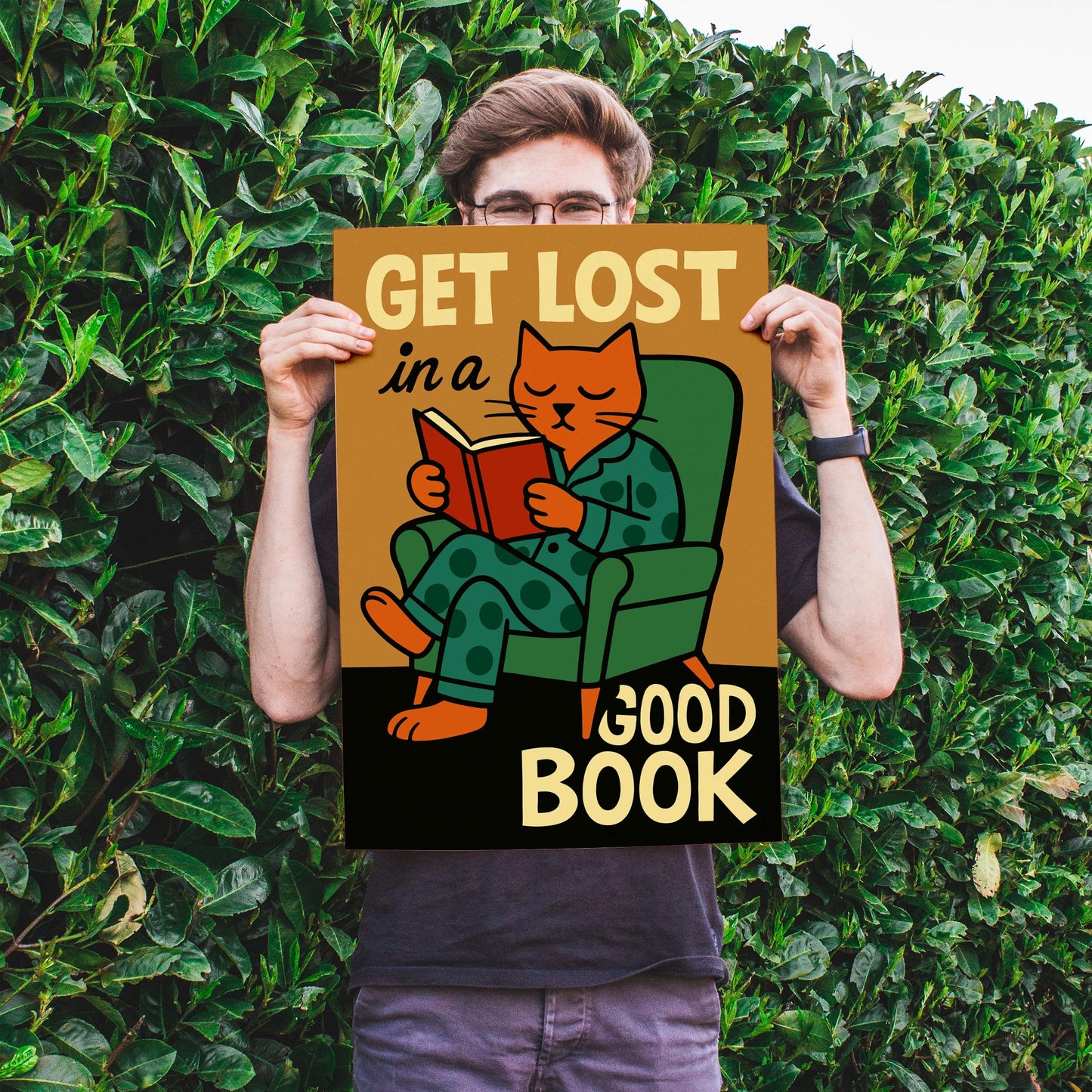 Good Book Reading Cat Print
