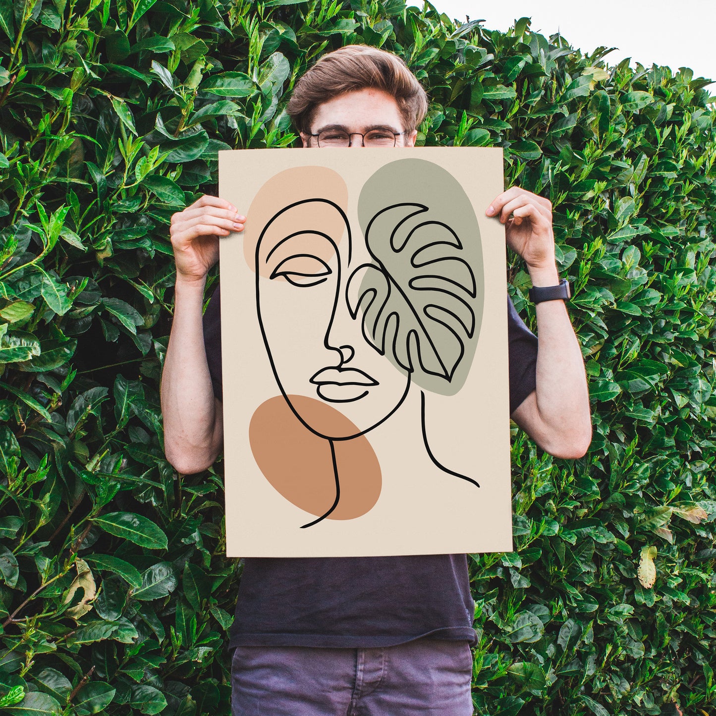 Minimalist Boho Poster – Face & Monstera