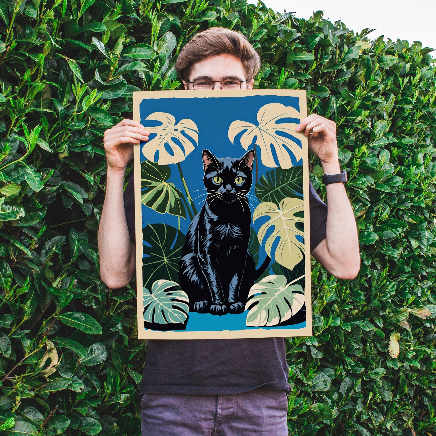 Monstera Cat Wall Art Print