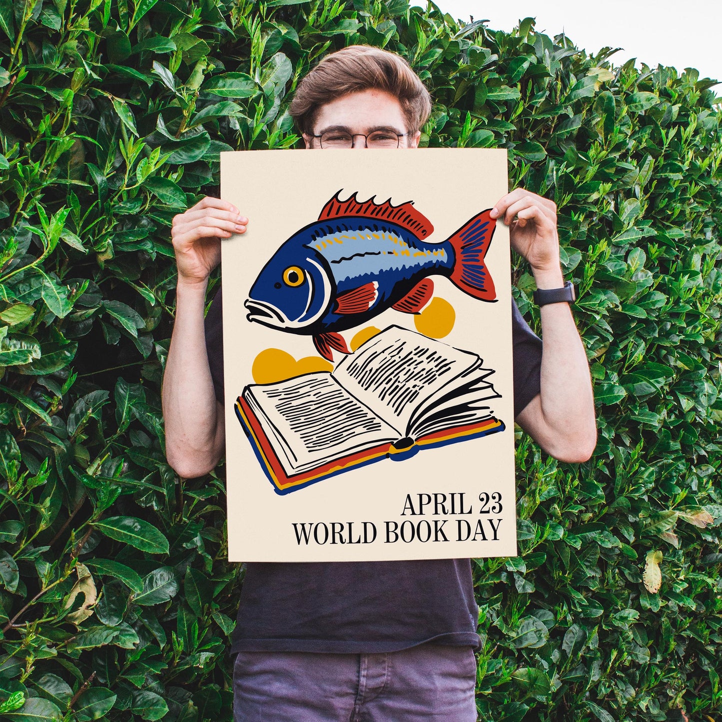 World Book Day Fish Reading Poster Print