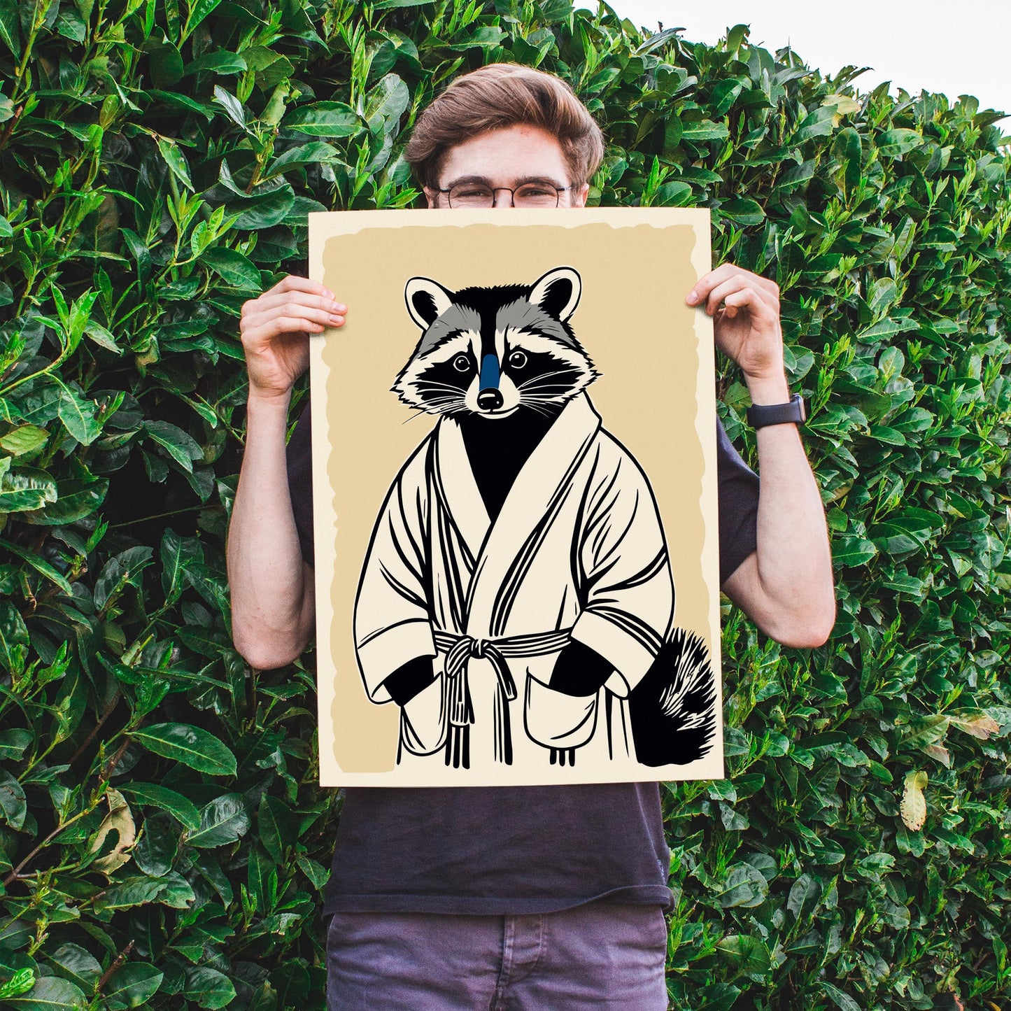 Raccoon Bathrobe Wall Art Print