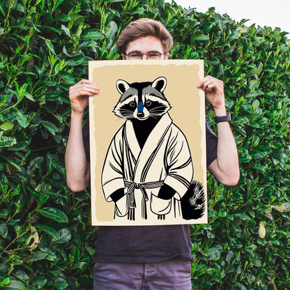 Raccoon Bathrobe Wall Art Print