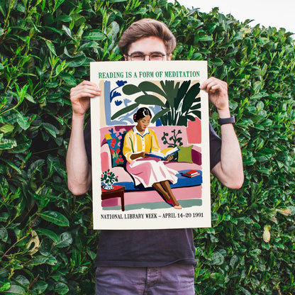 Reading Meditation Library Week Art Print