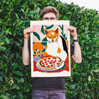 Cat Pizza Wall Art Print