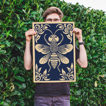Navy Blue Fly Bug Poster