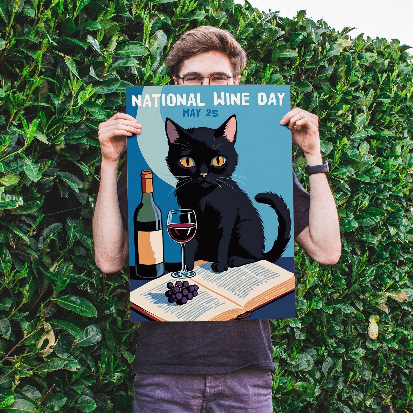 National Wine Day Cat Poster