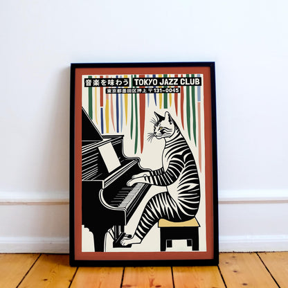Tokyo Jazz Club Piano Cat Poster Print
