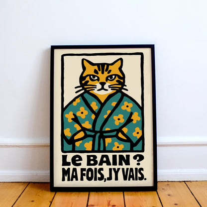 French Bathroom Cat Humor Poster