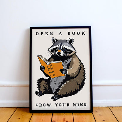 Open A Book Raccoon Reading Wall Art Print