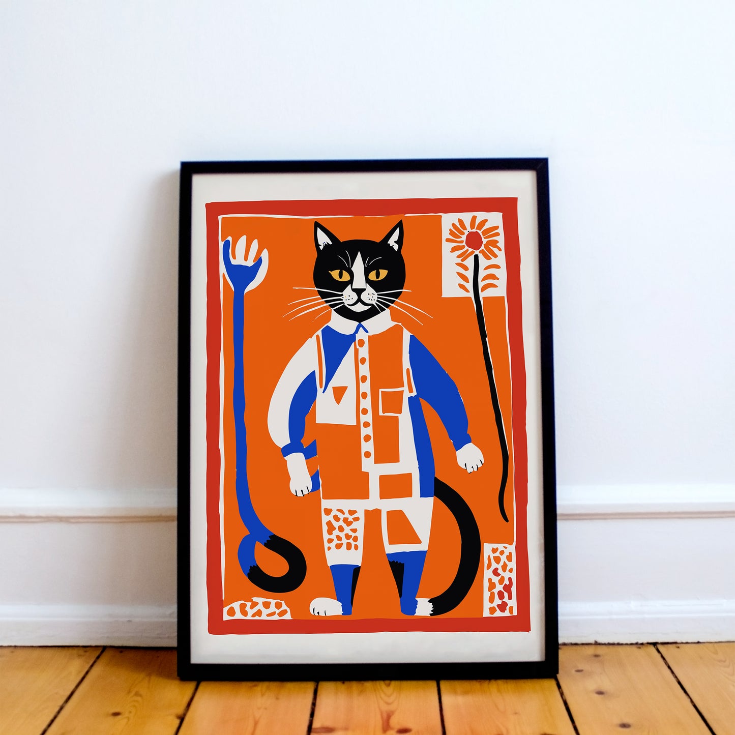 Folk Cat Cute Farmhouse Poster