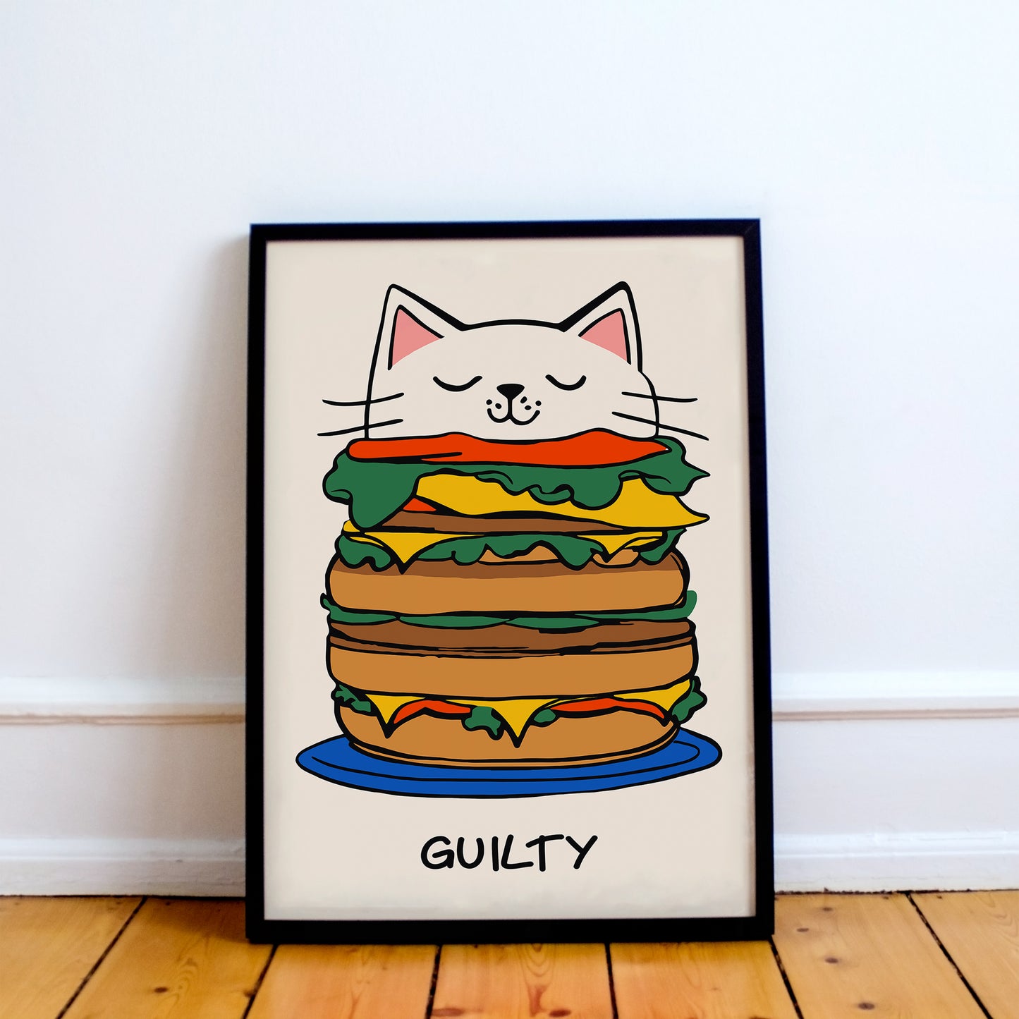 Guilty - Funny Cat Hamburger Art Print