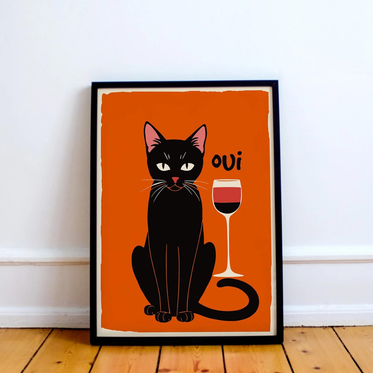 Oui French Wine Cat Poster