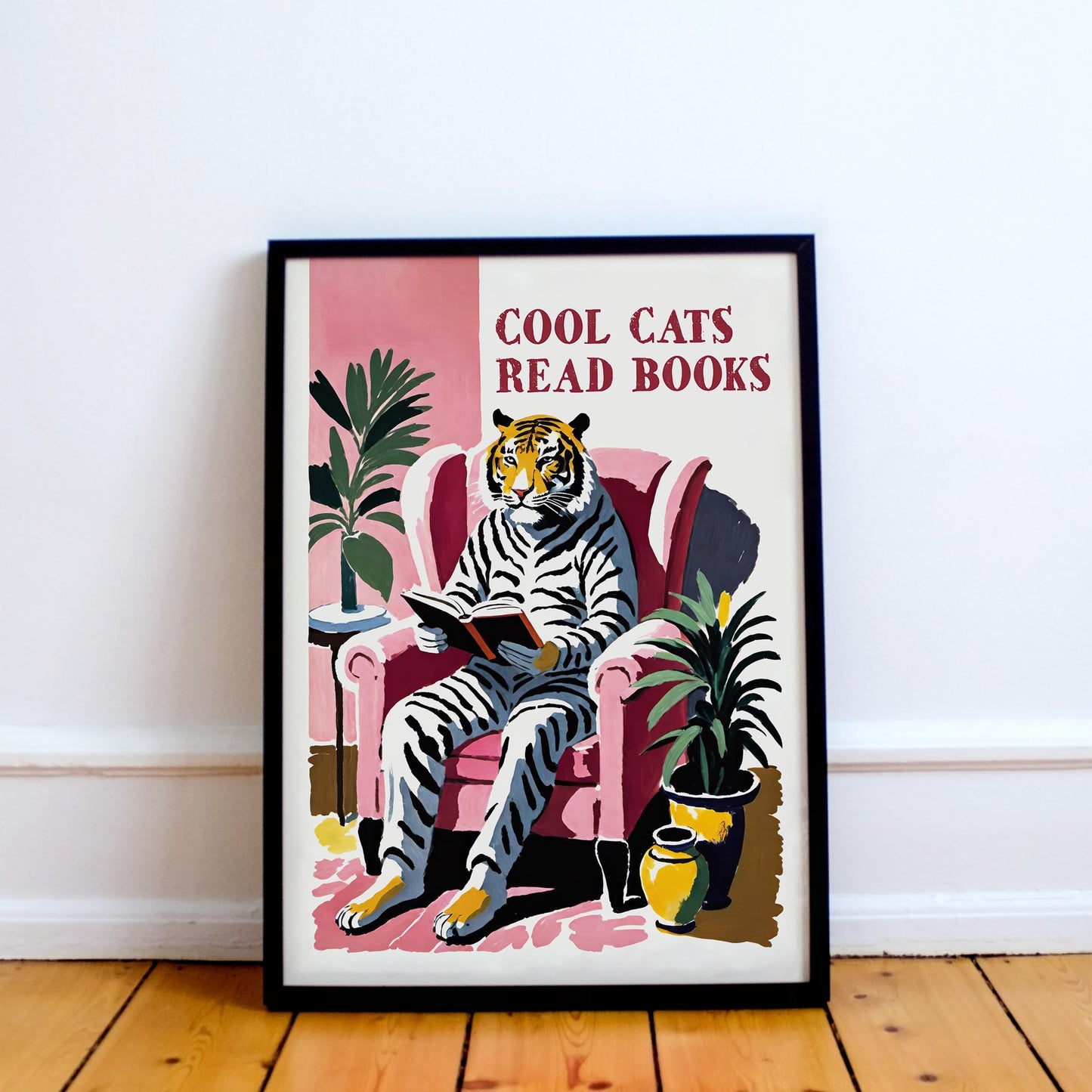Cool Cats Read Books Tiger Art Print