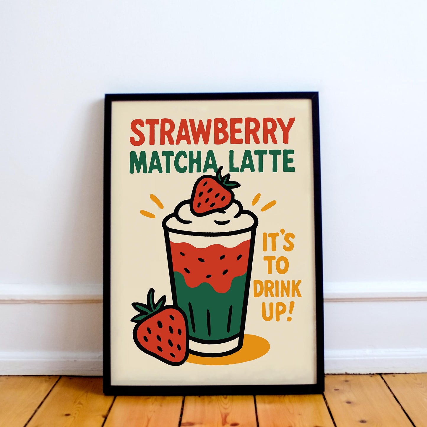 Strawberry Matcha Drink Wall Art