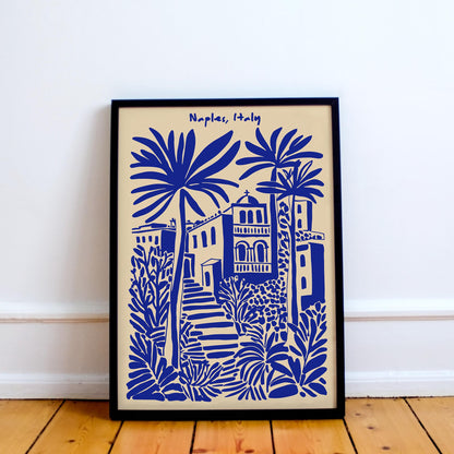 Naples Italy Blue Travel Poster