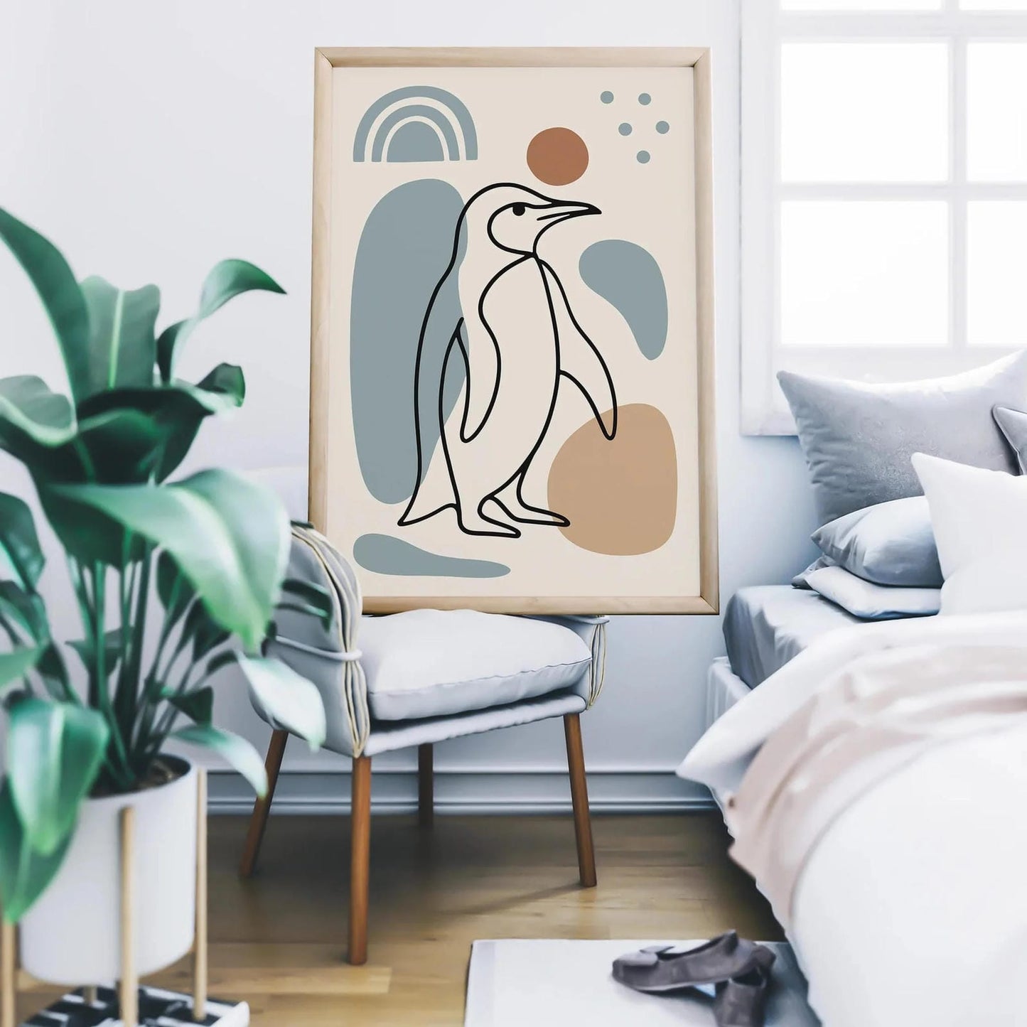 Penguin Line Art Print – Minimal Aesthetic Wall Decor