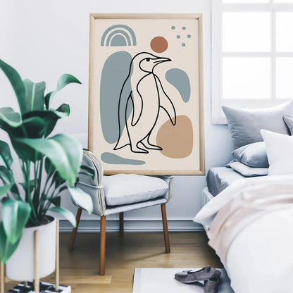 Penguin Line Art Print – Minimal Aesthetic Wall Decor