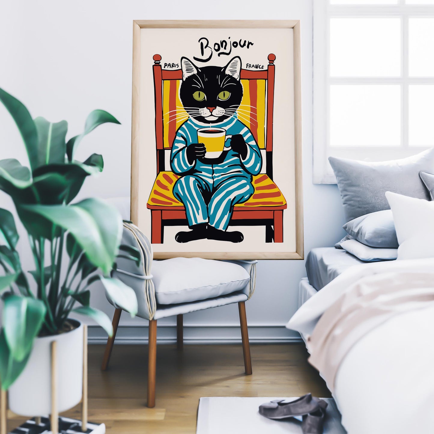 Bonjour Cat Coffee Print Kitchen