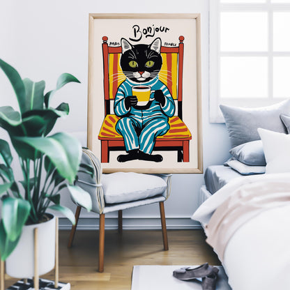Bonjour Cat Coffee Print Kitchen