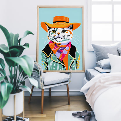 Cowboy Cat Portrait Art Print