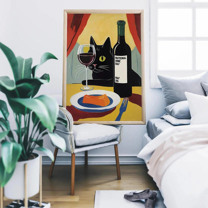 National Wine Day Black Cat Poster