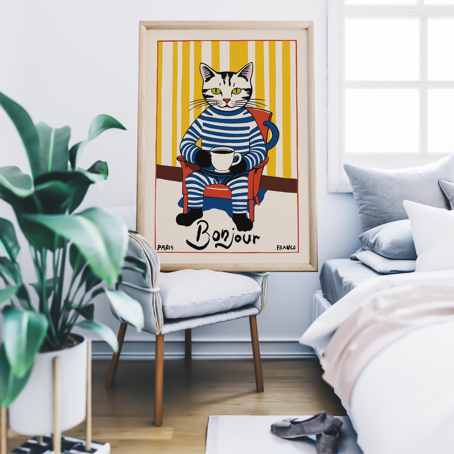 Bonjour Coffee Cat Wall Art Dining