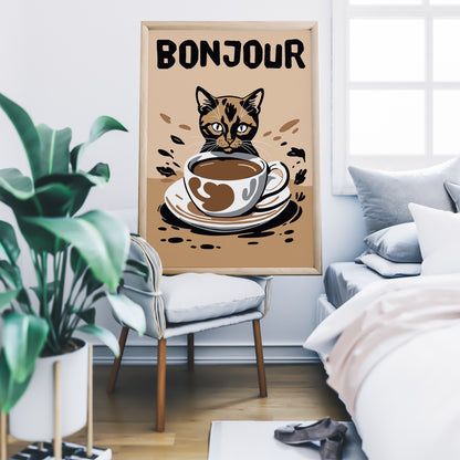 Bonjour Coffee Cat Poster