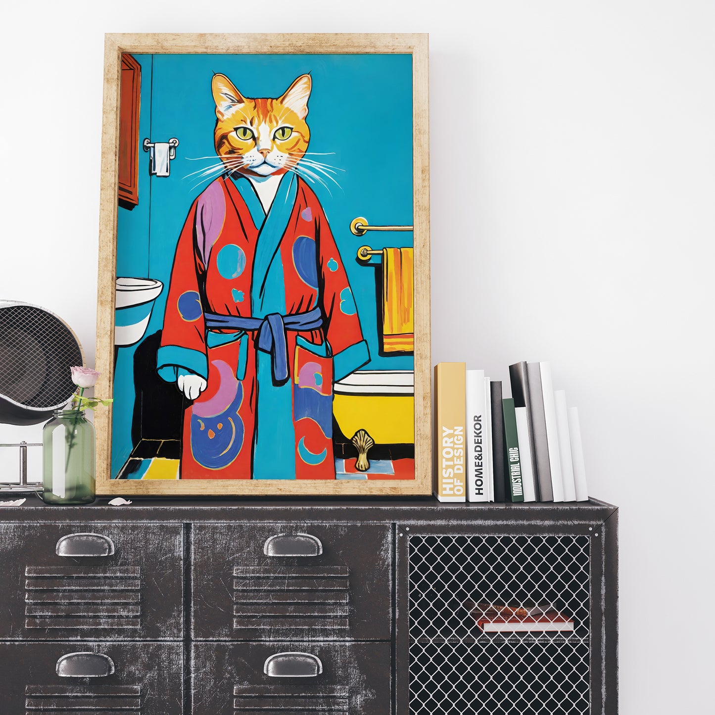 Cat in Bathrobe Pop Art Poster