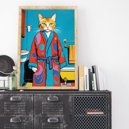 Cat in Bathrobe Pop Art Poster