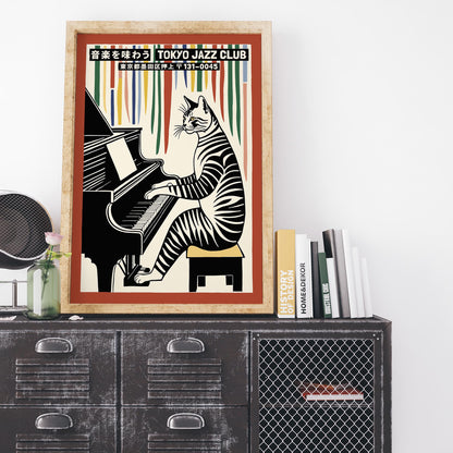 Tokyo Jazz Club Piano Cat Poster Print