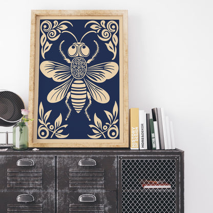Navy Blue Fly Bug Poster
