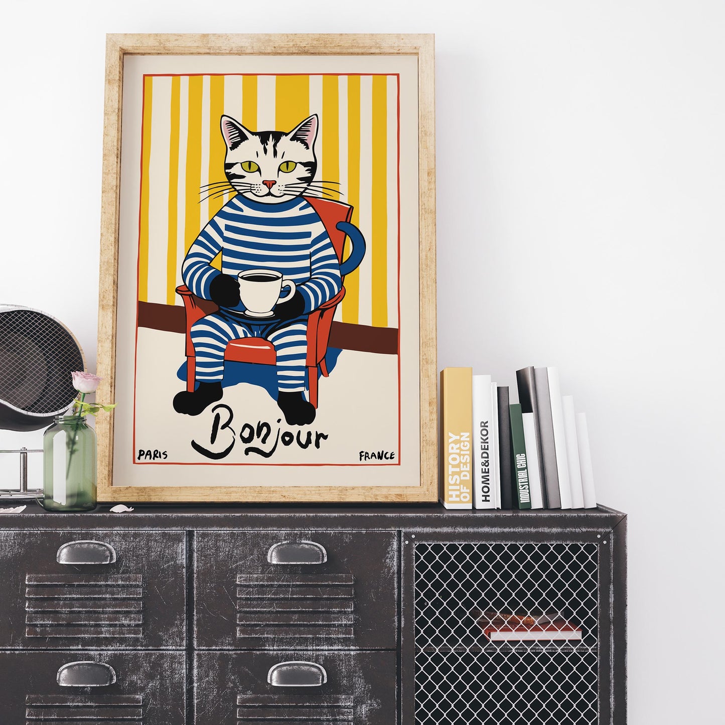 Bonjour Coffee Cat Wall Art Dining