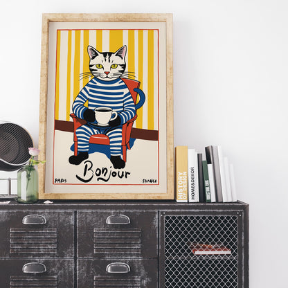 Bonjour Coffee Cat Wall Art Dining