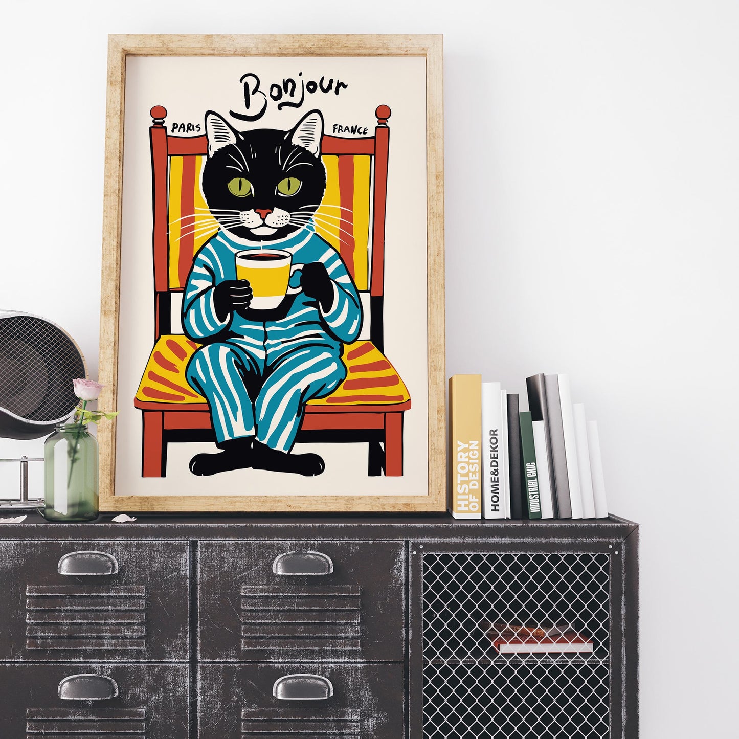 Bonjour Cat Coffee Print Kitchen