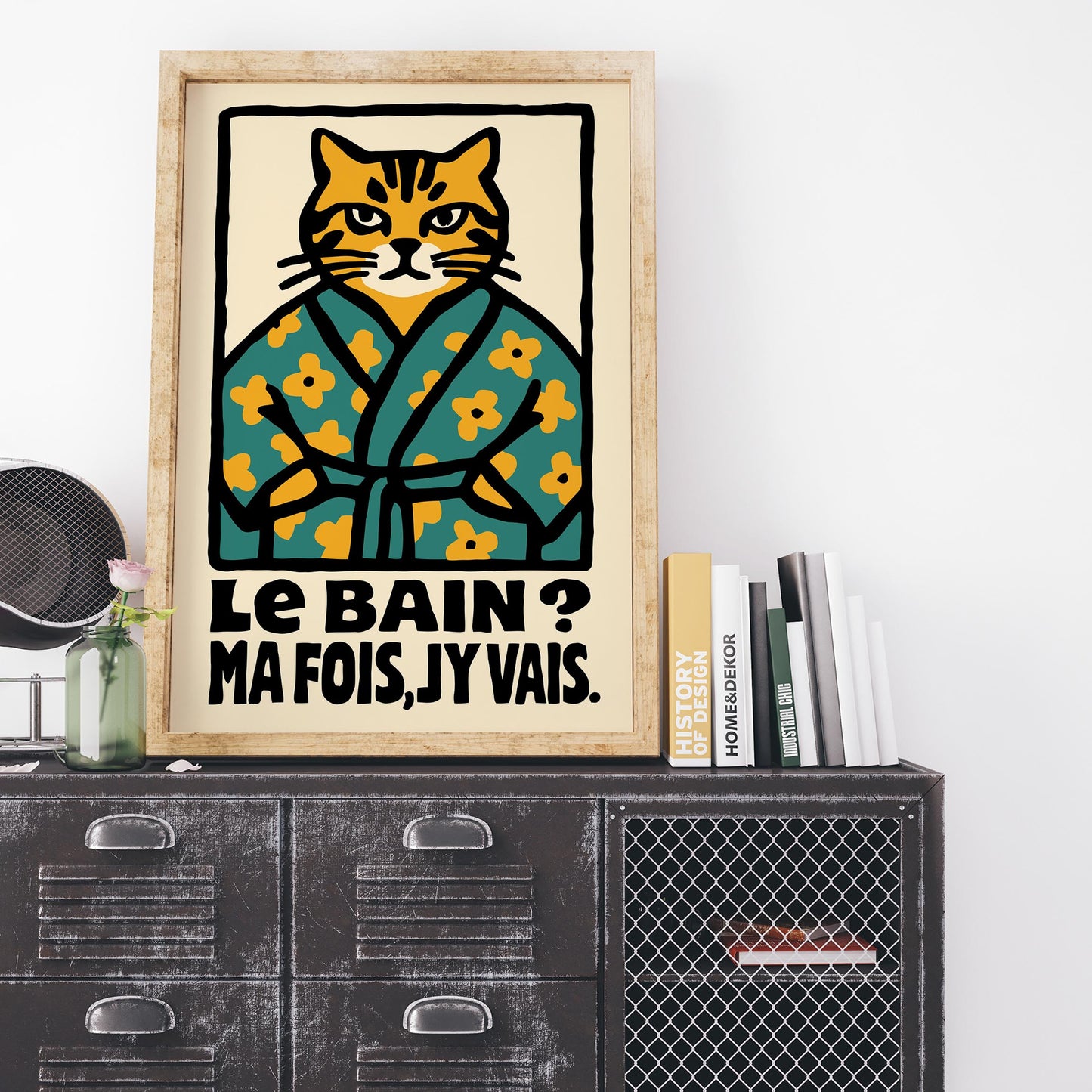 French Bathroom Cat Humor Poster