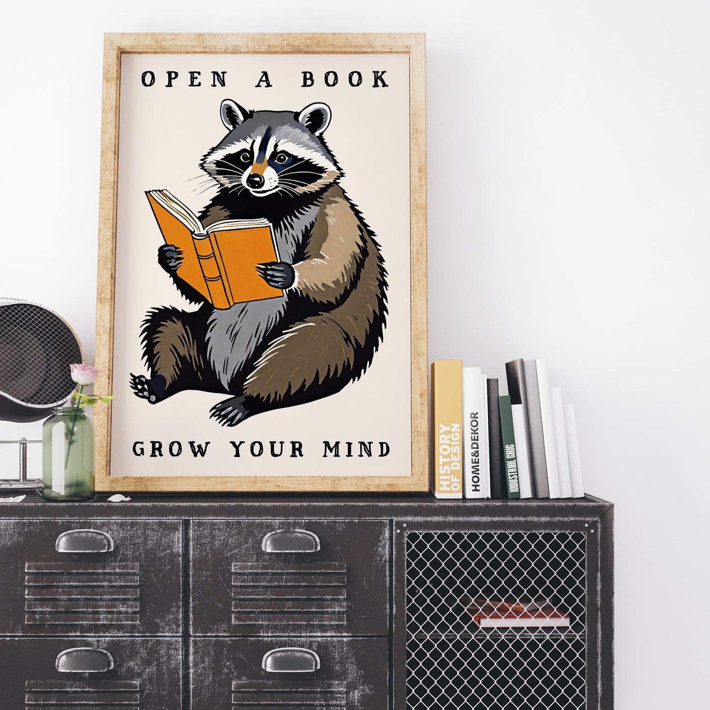 Open A Book Raccoon Reading Wall Art Print